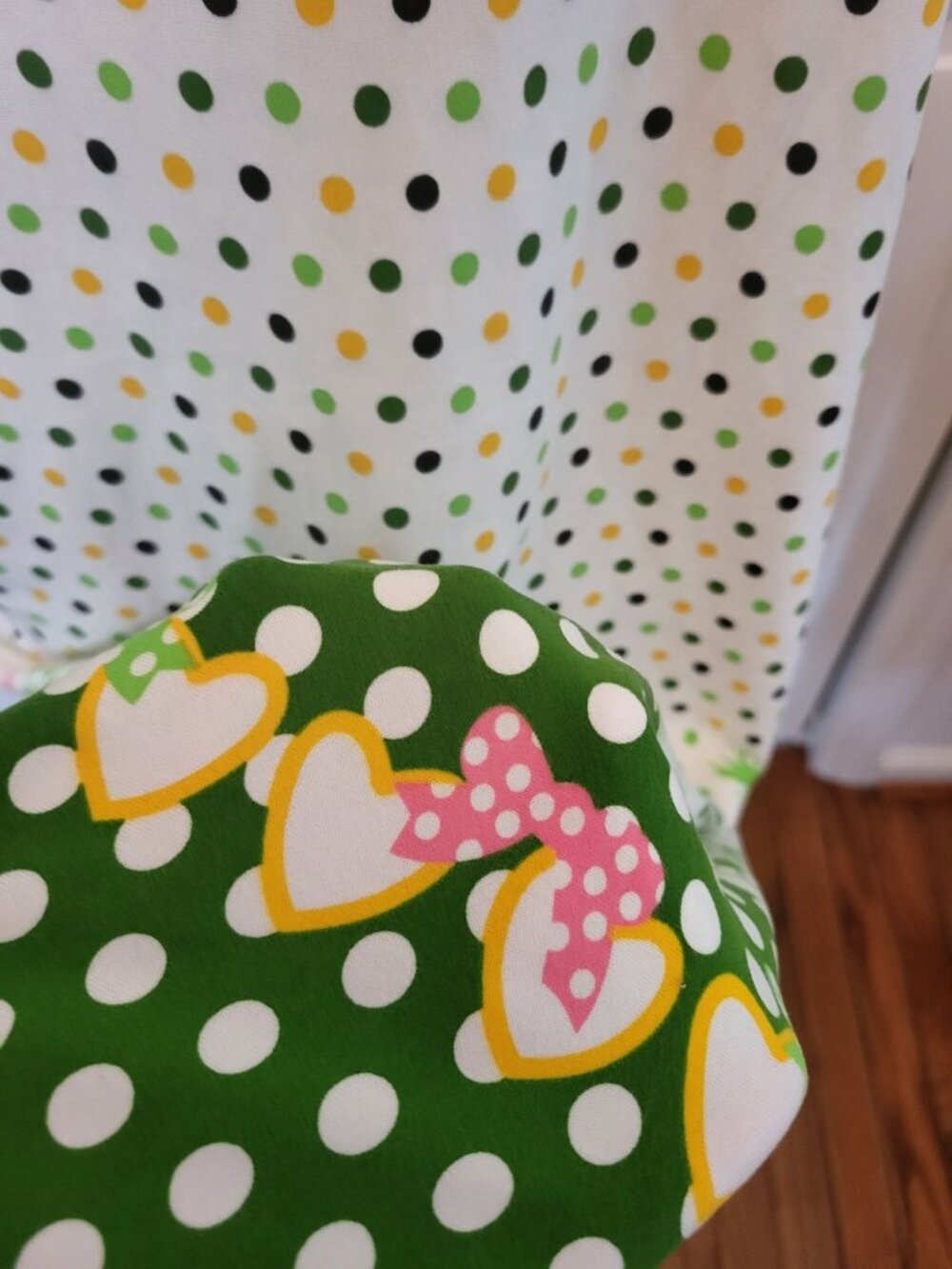 S Christina Yellow Green Polka Dot Floral Button Up House Dress Robe L Trad Wife - Picture 6 of 10